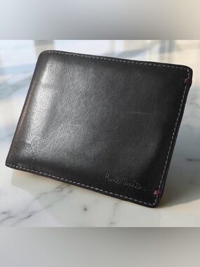 Paul Smith Abstract interiorMen's black Leather Bi fold (multi color ) Wallet